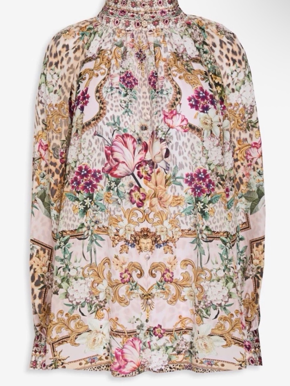 Floral Baroque High-Neck Women's Skirt in Pink